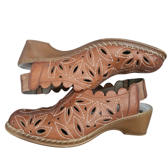 Rieker Anti-Stress Brown Leather Slingback Shoes With Cut Out Detailing 9 Eu 39 - Picture 4 of 9
